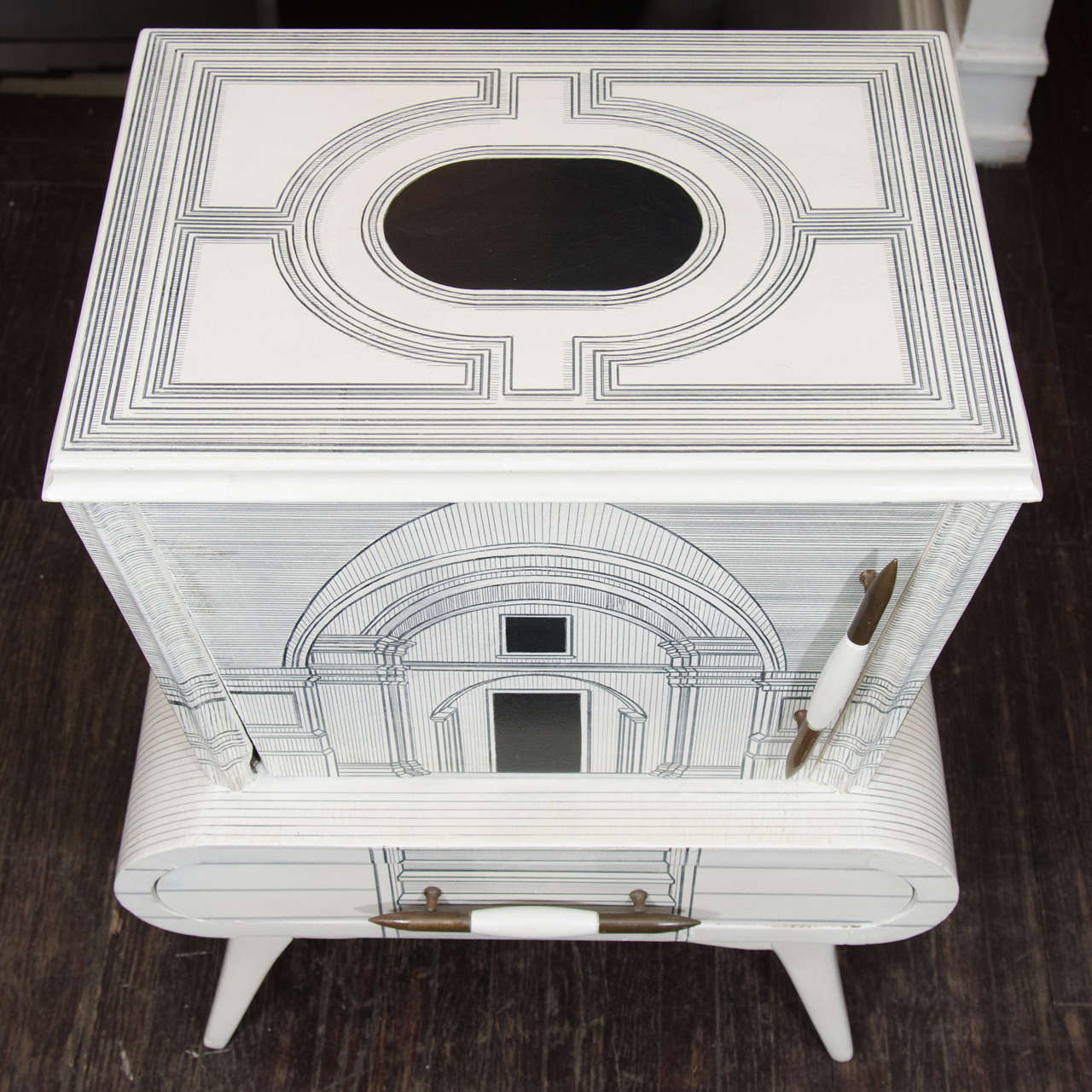 Amazing Nightstands in the Style of Fornasetti  In Distressed Condition In New York, NY