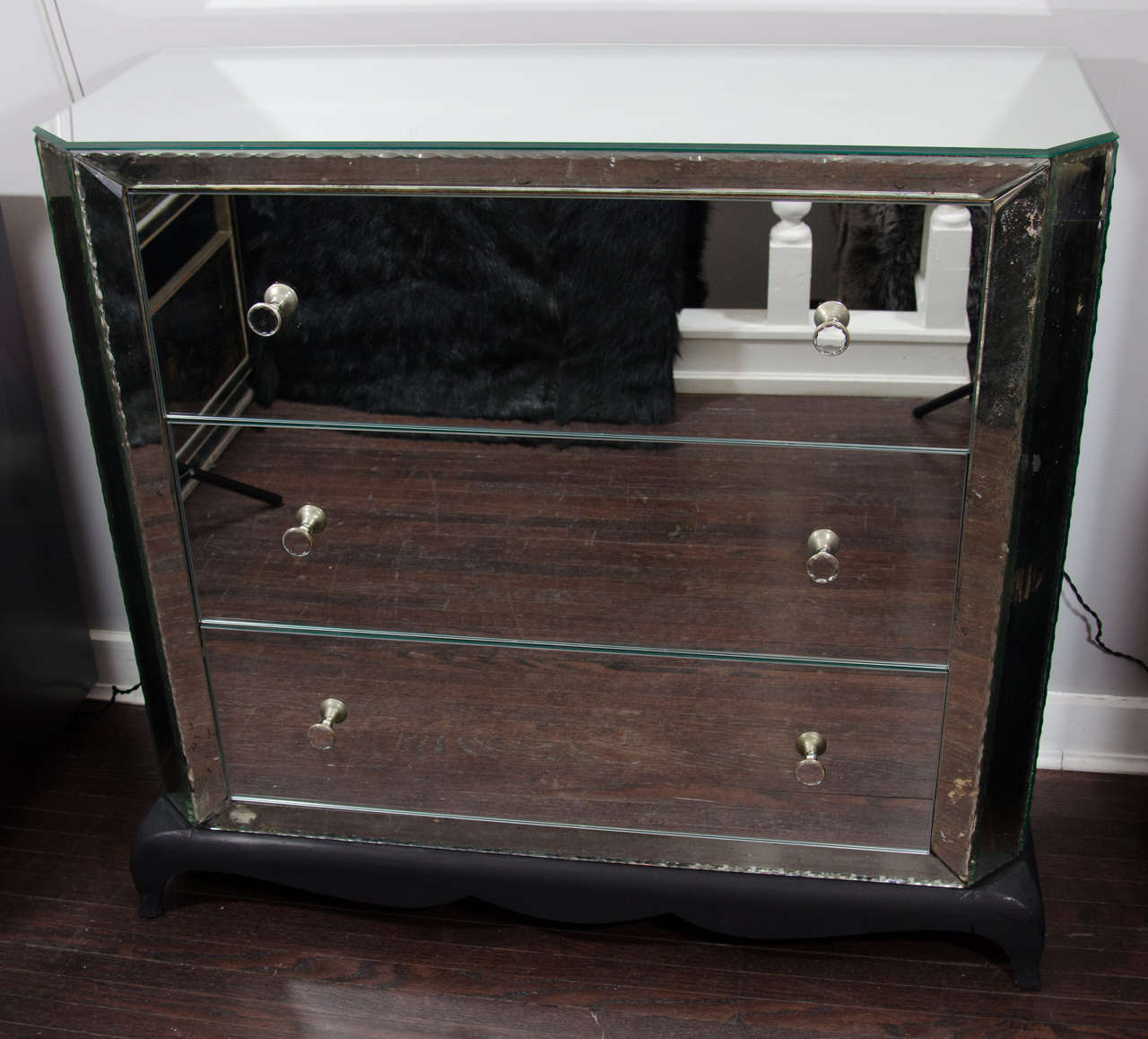1940s French Mirrored Dresser with Pie Crust Edges and Ebony Base