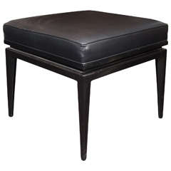 Italian 1950s Ebonized Bench with Black Leather Upholstery