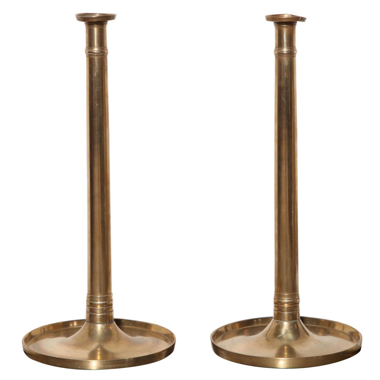Pair of Tall Brass Candlesticks For Sale
