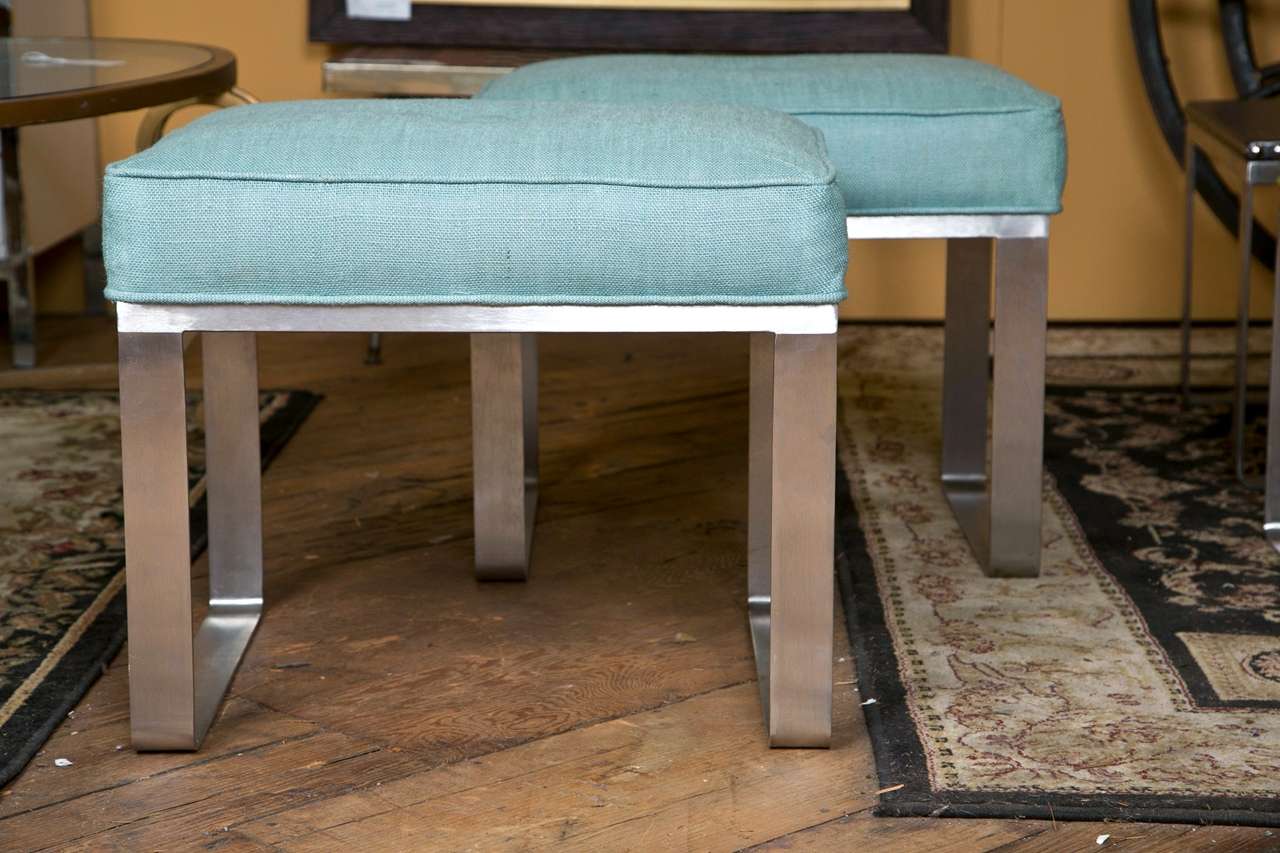 Pair of Milo Baughman Style Stainless Steel Benches