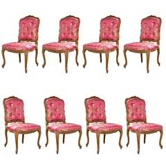 Vintage Set of Eight Louis XV Fruitwood Upholstered Dining Chairs