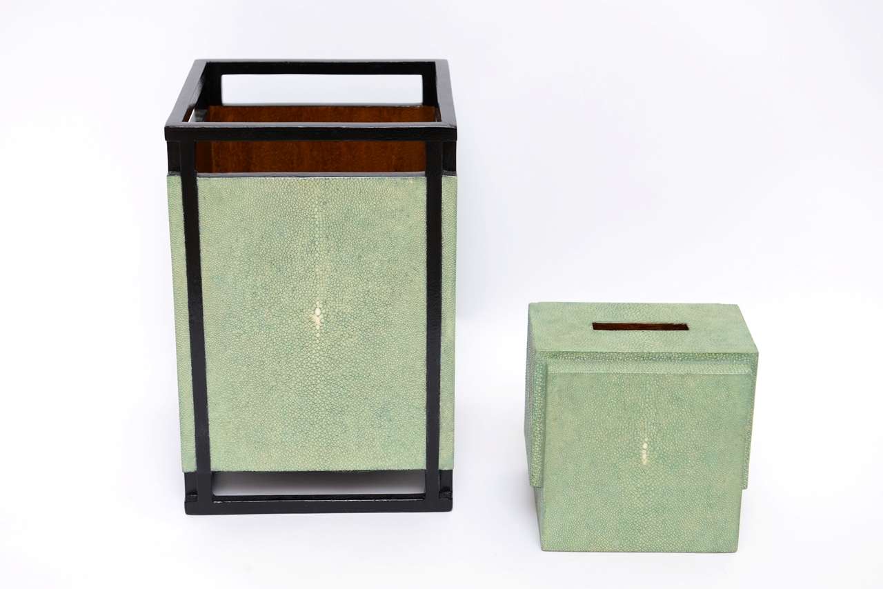 Great shagreen waste basket and Kleenex box.
Waste Basket id $850.00
Kleenex Box is $450.00