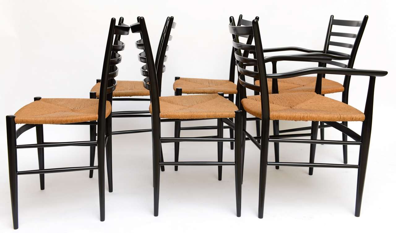 Mid-20th Century Six Fine Figli di Sanguineti Modern Chiavari Dining Chairs
