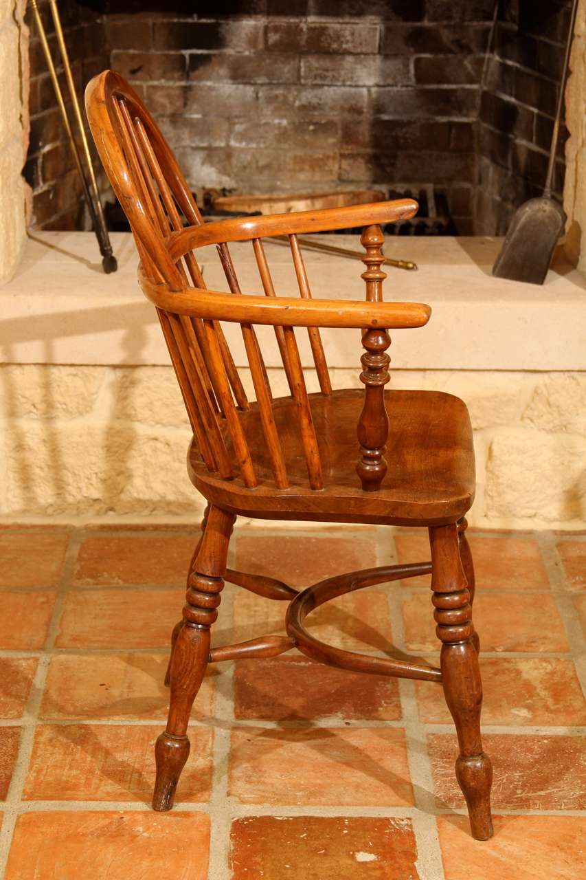 Ash English Low Back Windsor Arm Chair For Sale