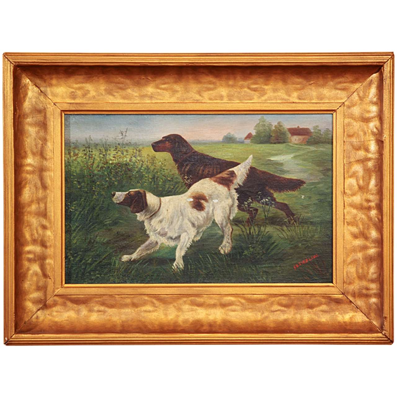 American Oil Painting of Bird Dogs For Sale
