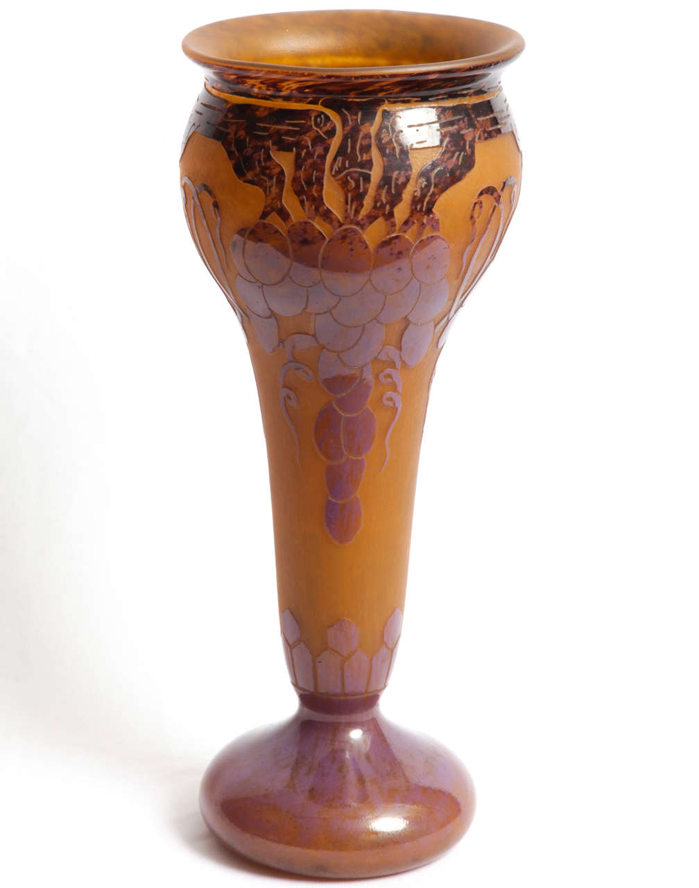 Tall glass foot vase executed by Le Verre Français