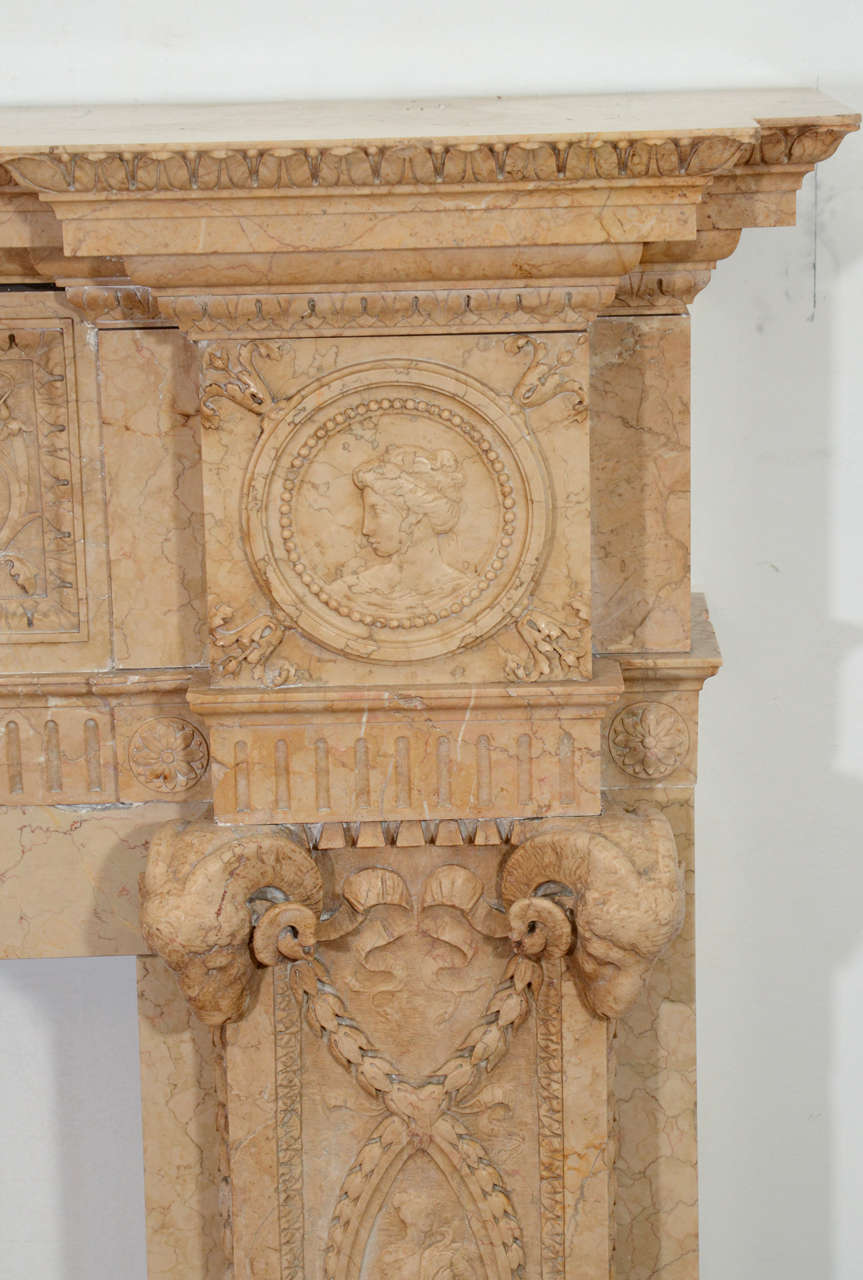 British English Sienna Carved Marble Mantel from the Vanderbilt Mansion