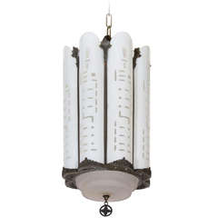 Vintage Early 20th Century Art Deco Pendant Light with Etched and Frosted Slip Shades