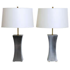 A Pair Of Stainless Steel Table Lamps By Françoise See