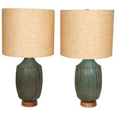 David Cressey for AP Pottery Pair of Linear Textured Table Lamps