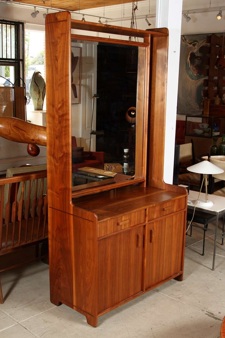 American Handmade Mirrored Hutch in the manner of Sam Maloof