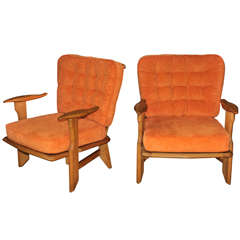 Pair of 1960's Guillerme et Chambron Armchairs