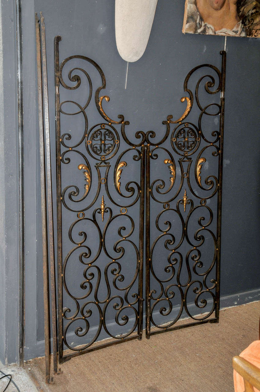 Gilt Pair of 1940's Wrought Iron Decorative Doors For Sale