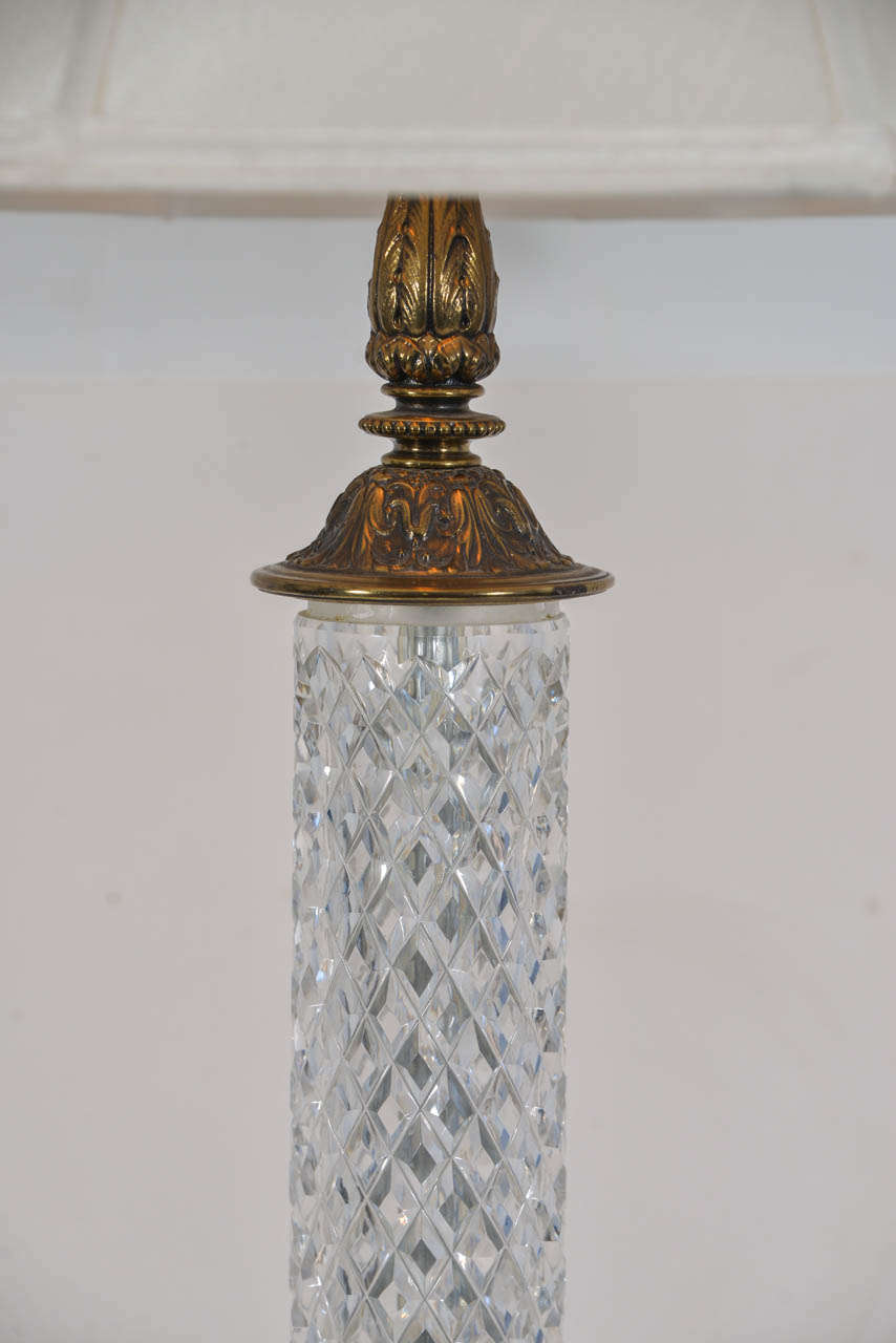 Mid-Century Modern 1960's Crystal, Cut Glass Cylinder Lamp