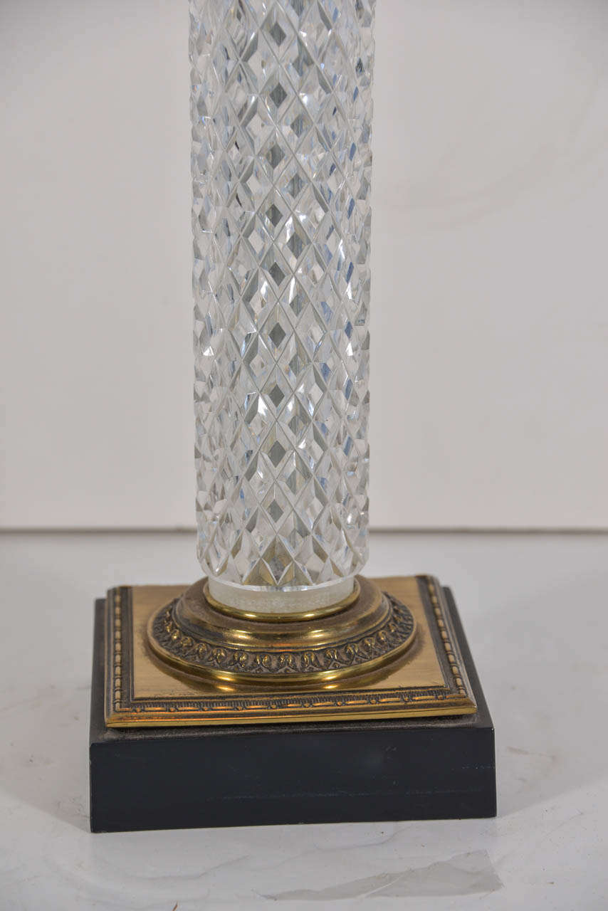 1960's Crystal, Cut Glass Cylinder Lamp In Good Condition In Austin, TX
