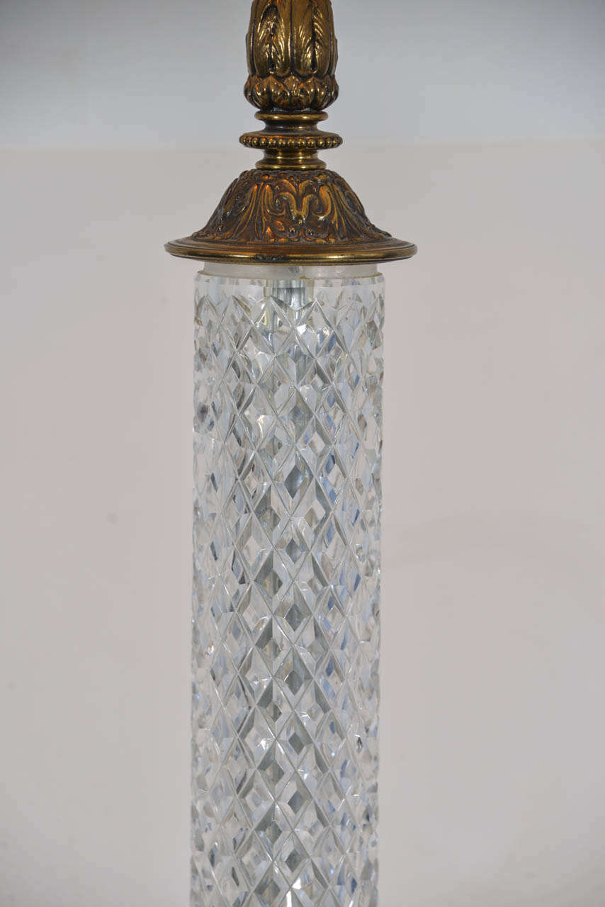 Brass 1960's Crystal, Cut Glass Cylinder Lamp