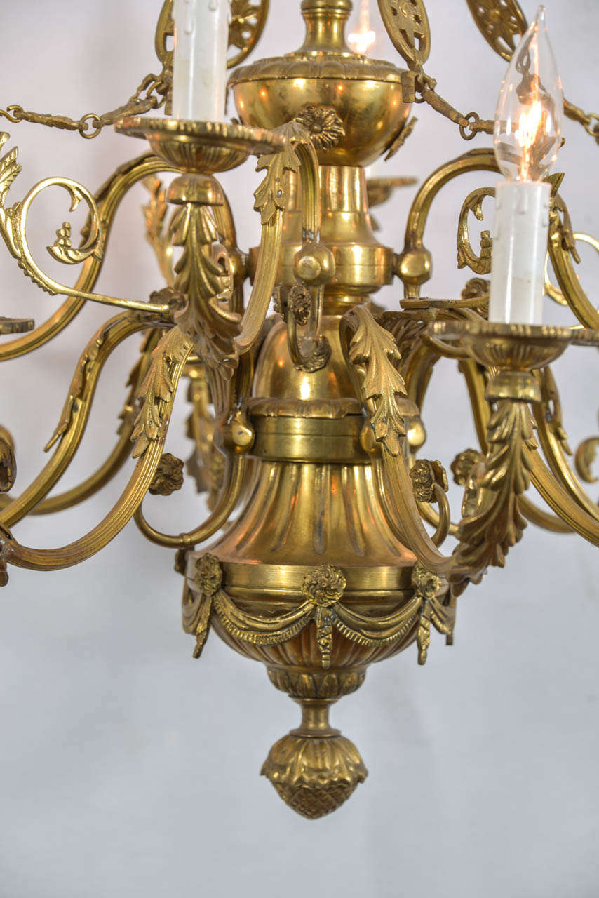 French Louie XVI Style Cast Bronze 12 Light Chandelier