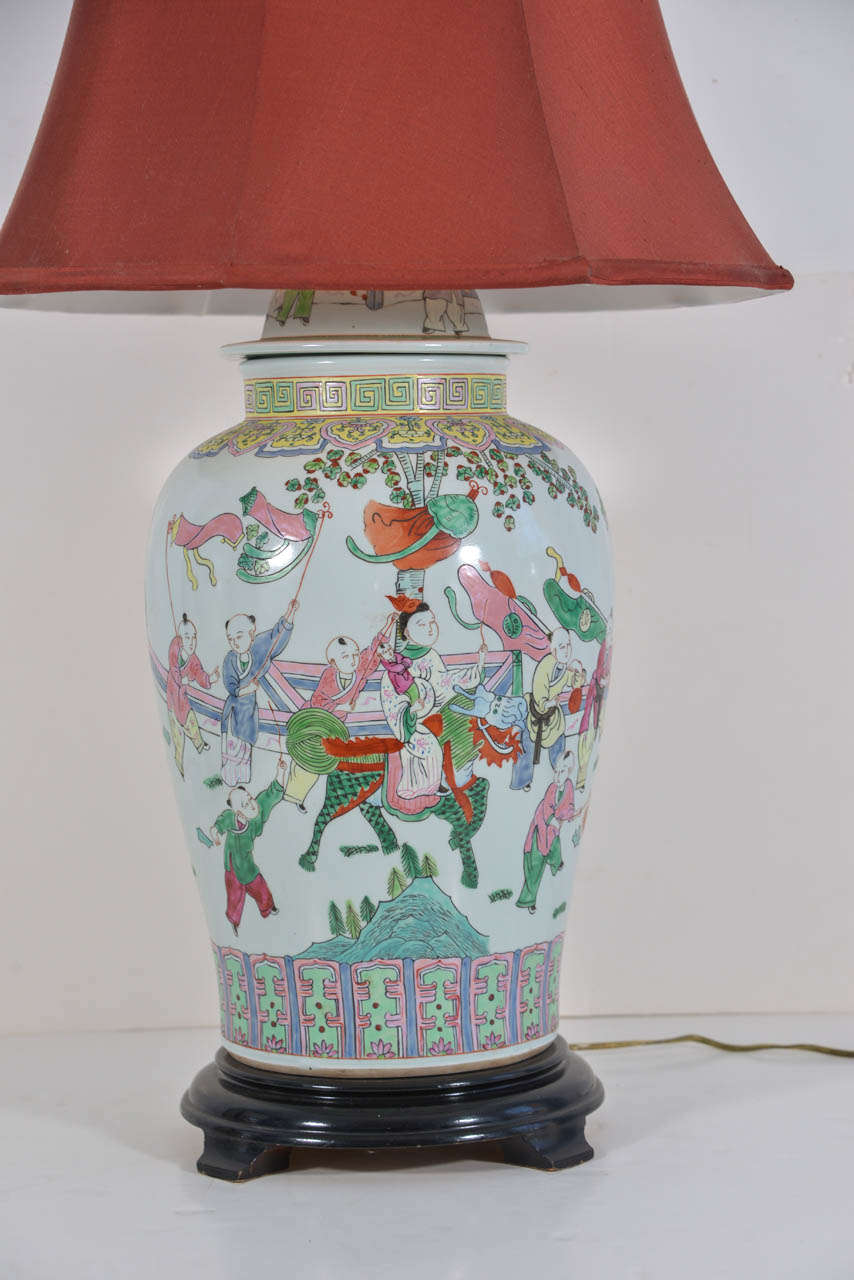 Chinese Asian Temple Jar as Table Lamp For Sale