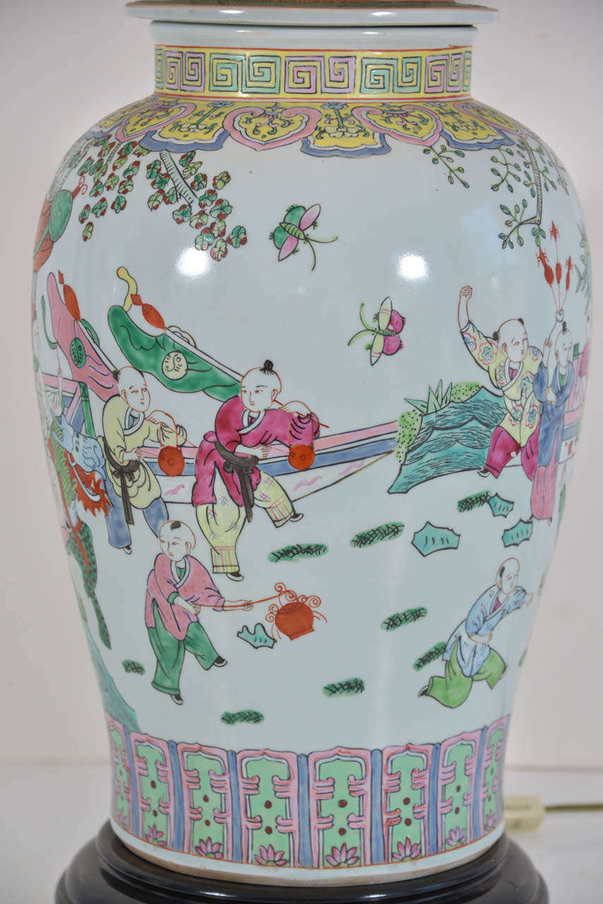 Mid-20th Century Asian Temple Jar as Table Lamp For Sale