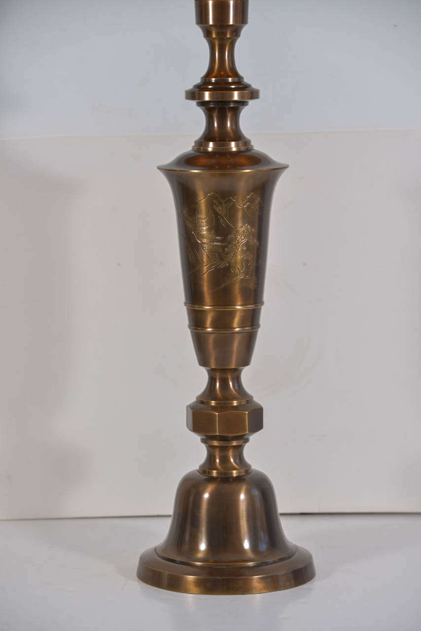 Anglo-Japanese Bronze Finish Asian Candlesticks as Table Lamps For Sale