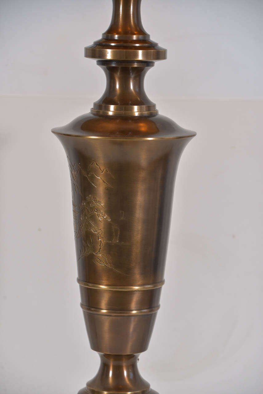 Mid-20th Century Bronze Finish Asian Candlesticks as Table Lamps For Sale