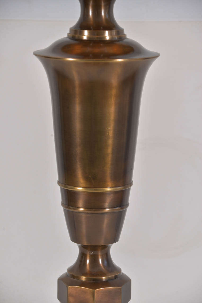 Brass Bronze Finish Asian Candlesticks as Table Lamps For Sale