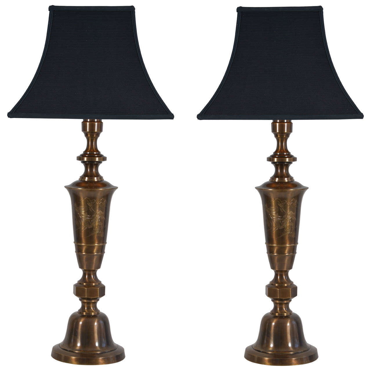 Bronze Finish Asian Candlesticks as Table Lamps For Sale