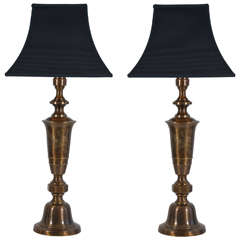 Vintage Bronze Finish Asian Candlesticks as Table Lamps