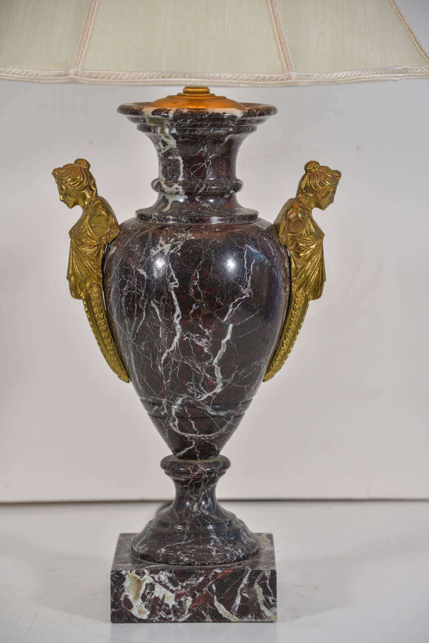 French Marble Urns as Table Lamps In Excellent Condition For Sale In Austin, TX