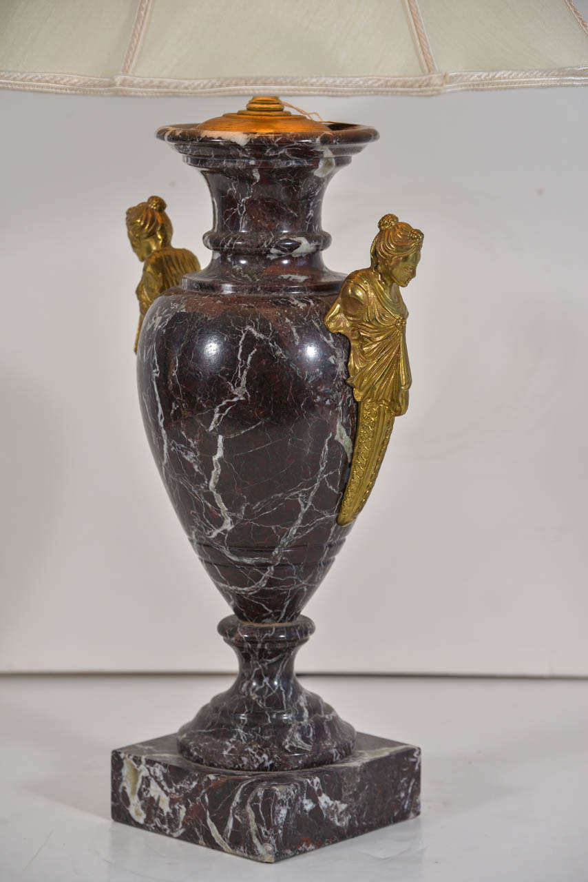 19th Century French Marble Urns as Table Lamps For Sale