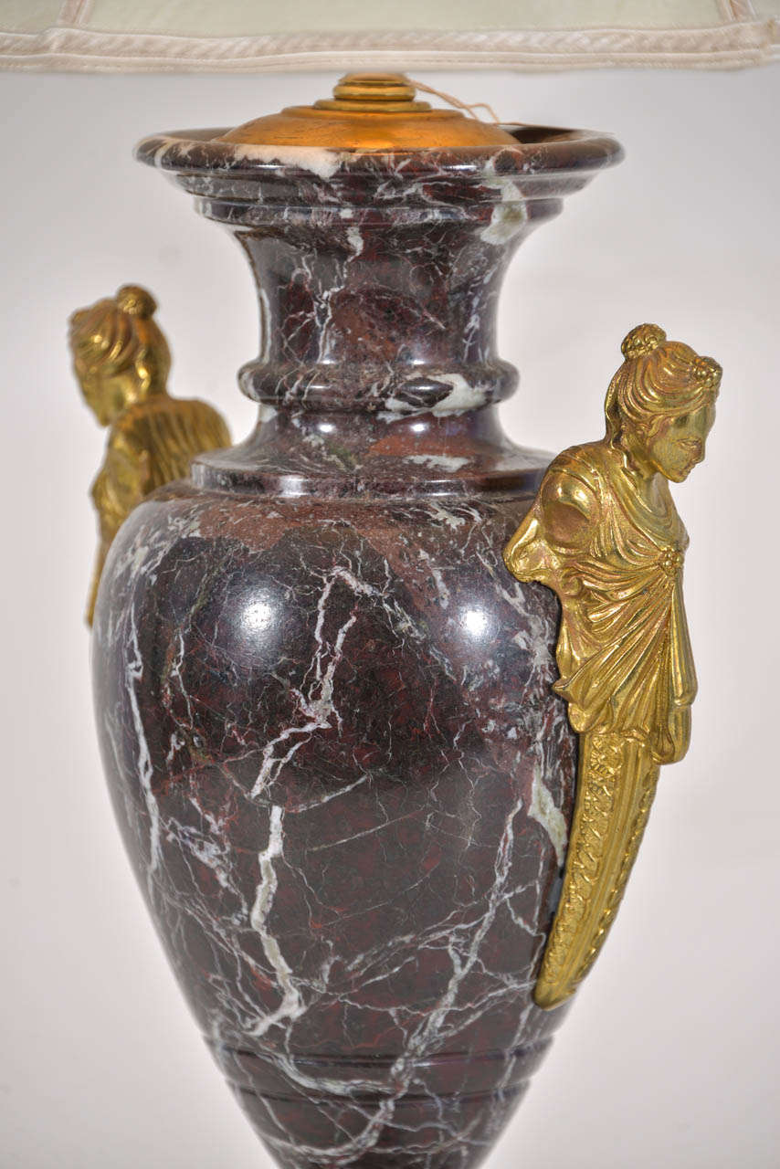 Bronze French Marble Urns as Table Lamps For Sale