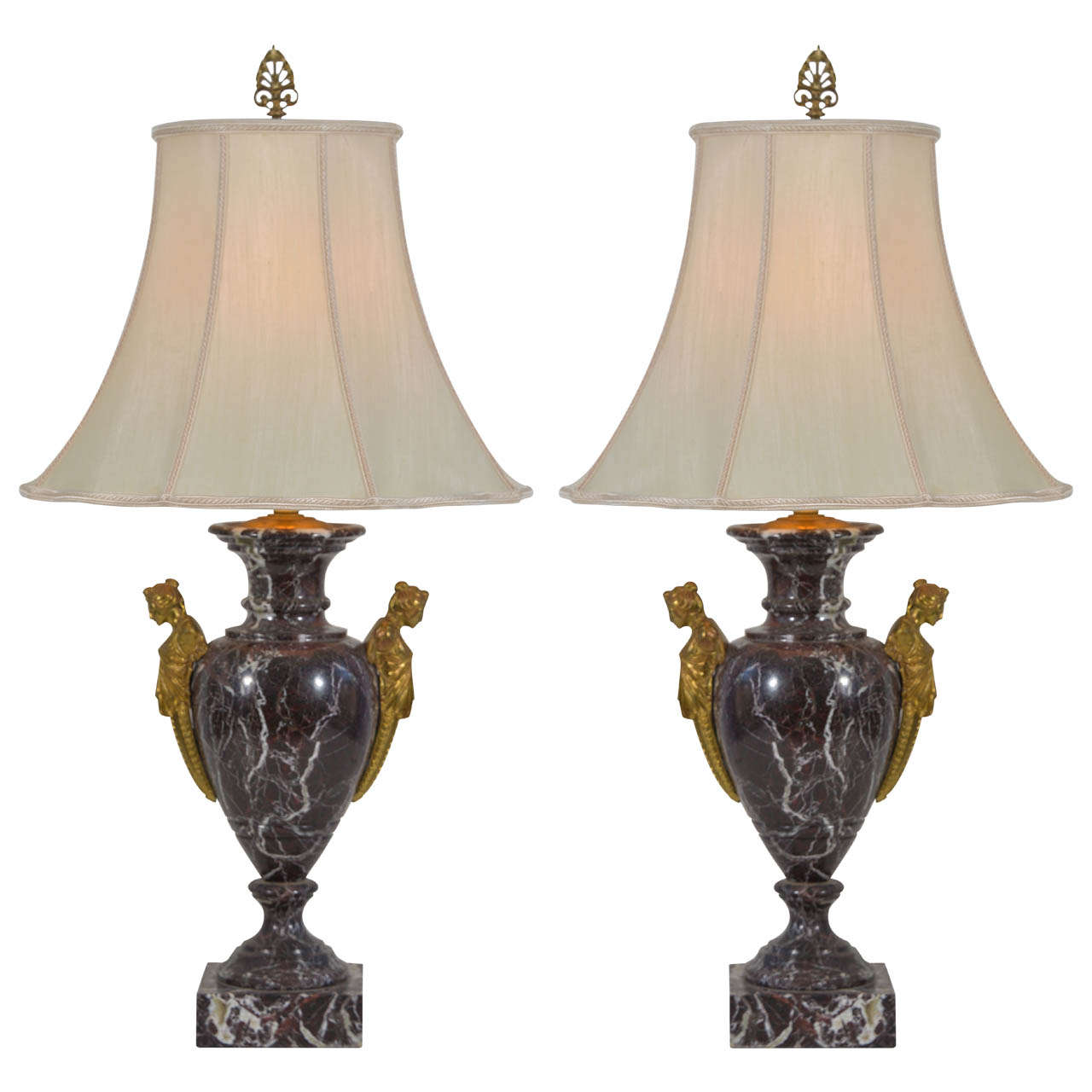 French Marble Urns as Table Lamps For Sale