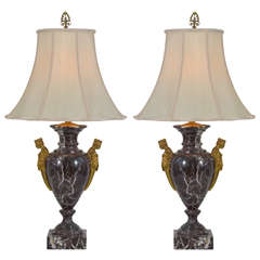 French Marble Urns as Table Lamps