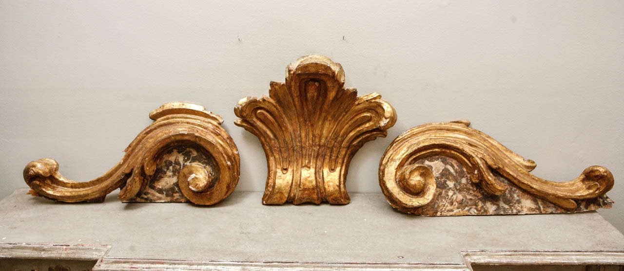 Set of Three Italian Gilt Wood Fragments