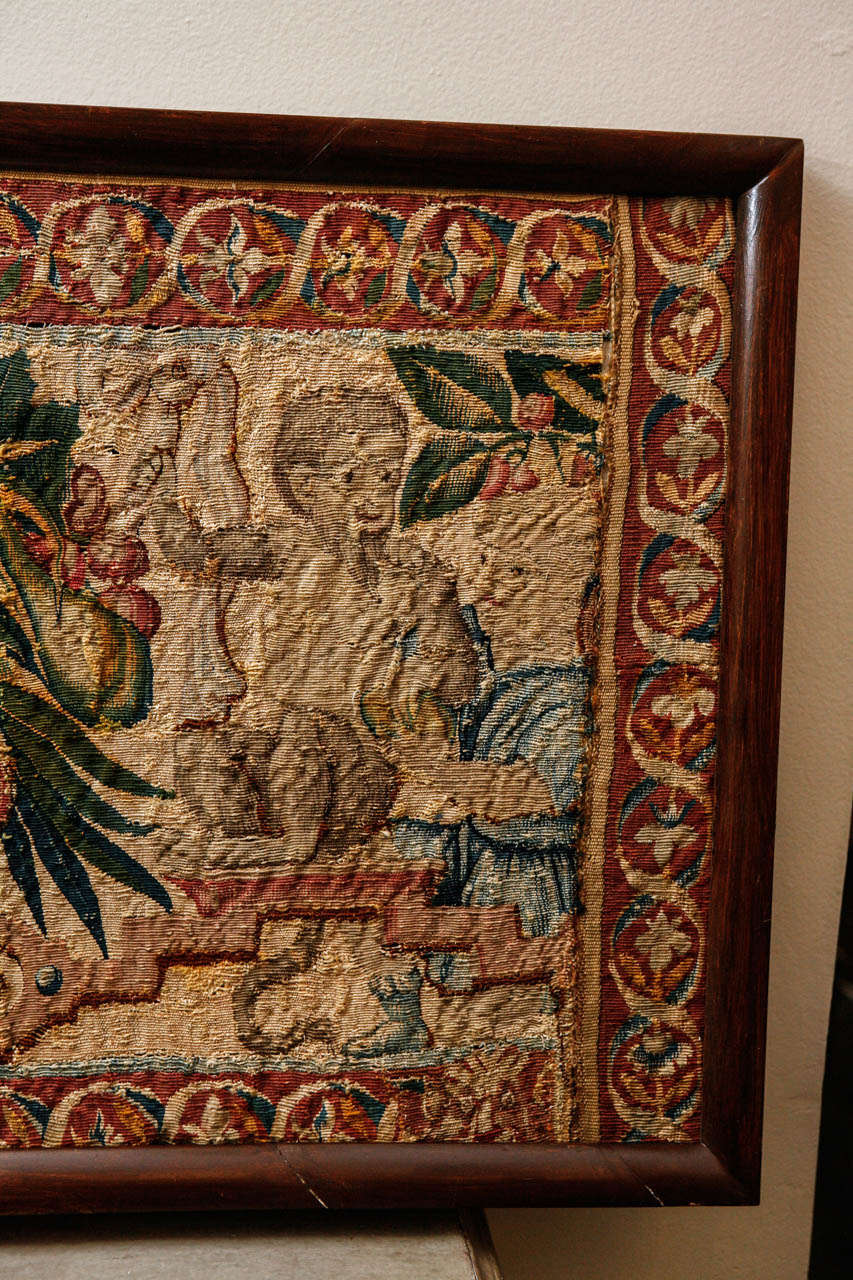 18th Century Flemish Tapestry Framed Panel In Excellent Condition For Sale In Los Angeles, CA
