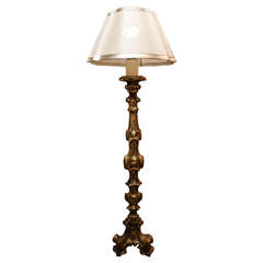 Antique Carved and Gilded Floor Lamp with Custo Shade