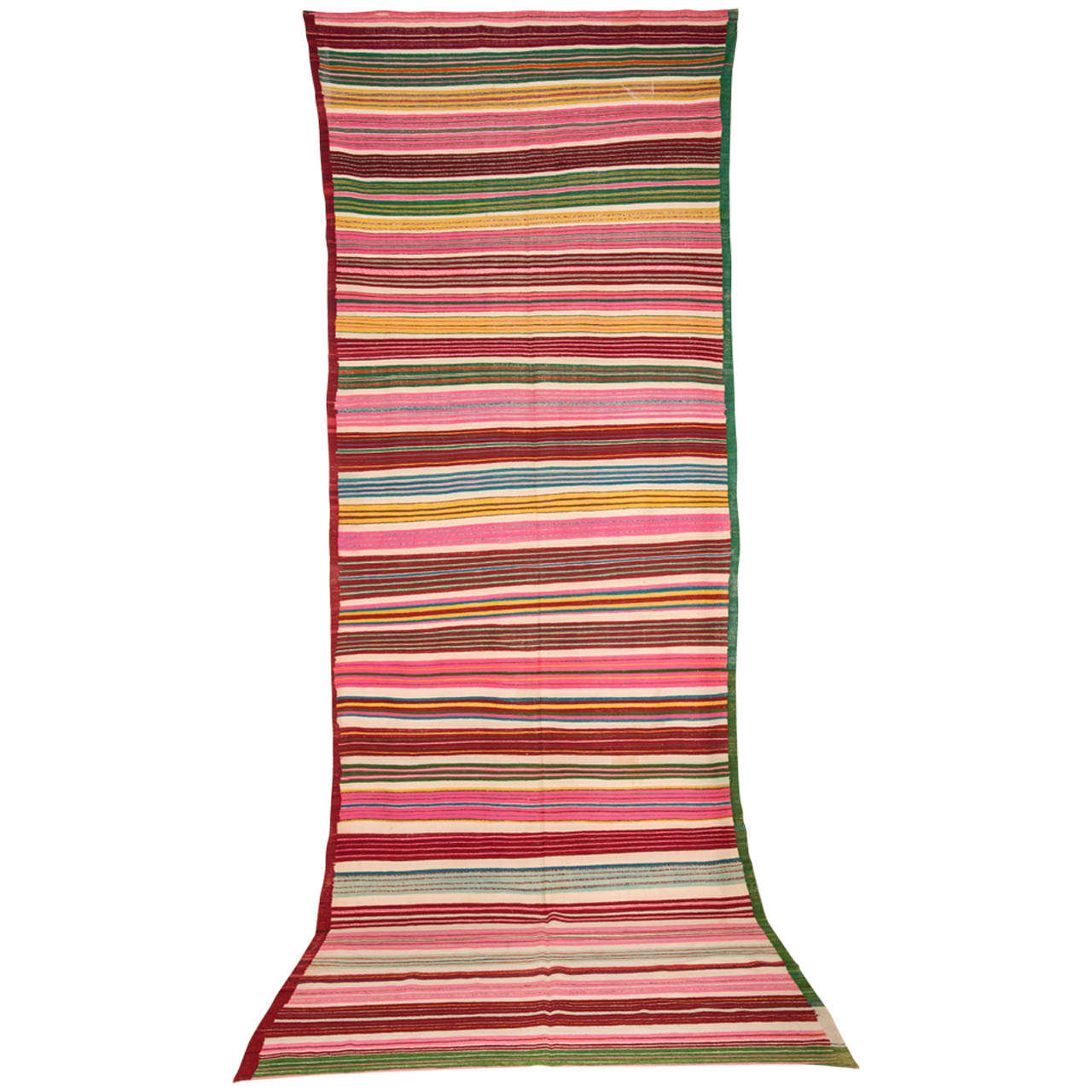 Vintage Colorful Striped Tunisian Flat-Weave Rug For Sale