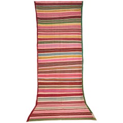 Vintage Colorful Striped Tunisian Flat-Weave Rug