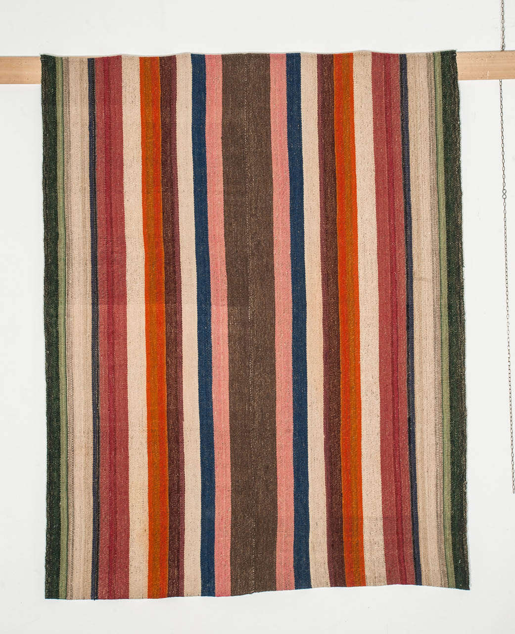 A colourful flat-weave composed of two panels joined together at the centre woven in the weft-substitution technique, also known as Jajim. These flatweaves were used in the tents of the Qashqa'i nomadic tribes located in southern Persia. The