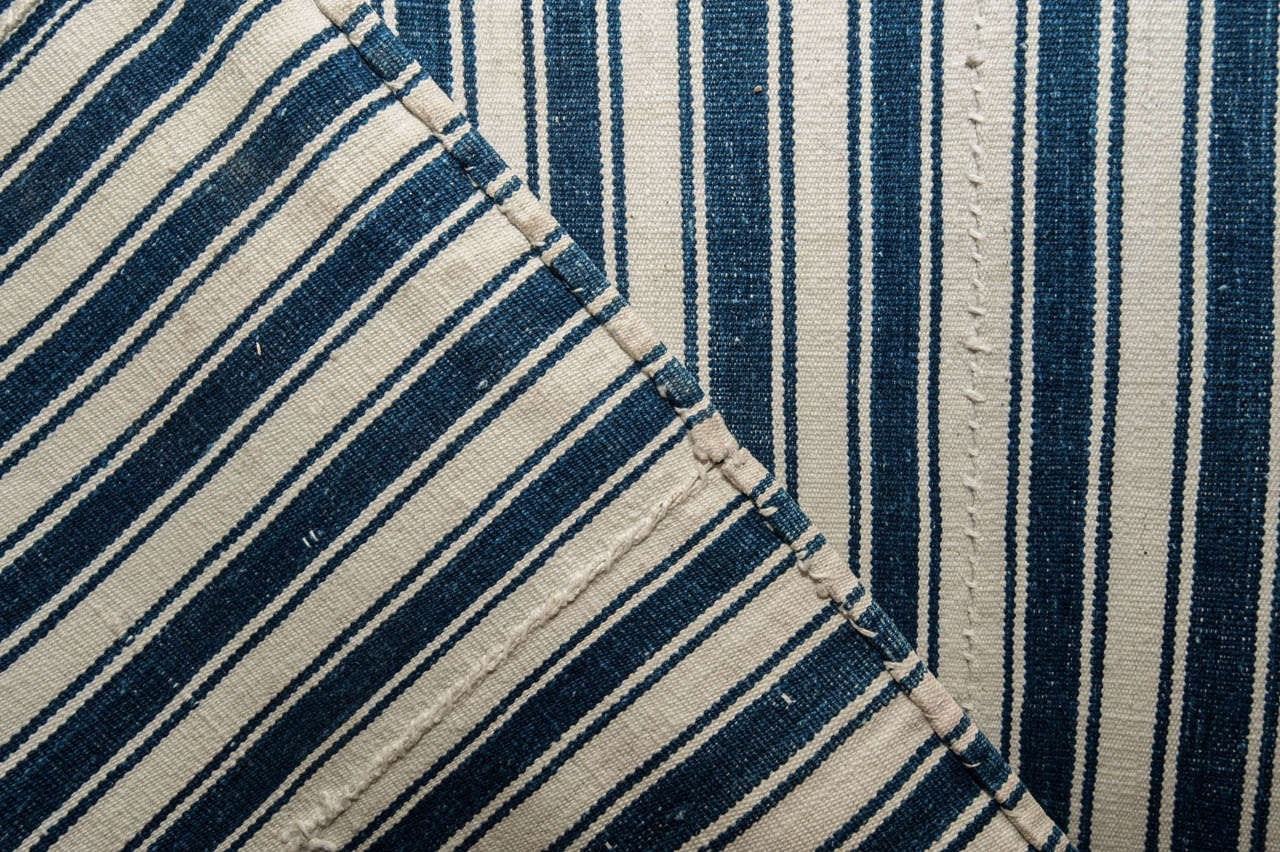Blue and Ivory Kurdish Cotton Flat-Weave 1