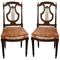 Antique Pair of French Louis XVI Lyre-Back Side Chairs