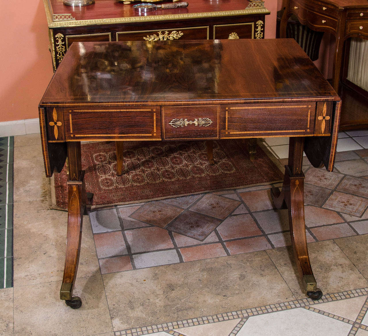 English Regency Rosewood Satin Inlaid Sofa Table