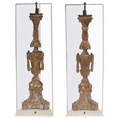 18th Century Pair of Italian Candleholders in Plexiglas Case 6