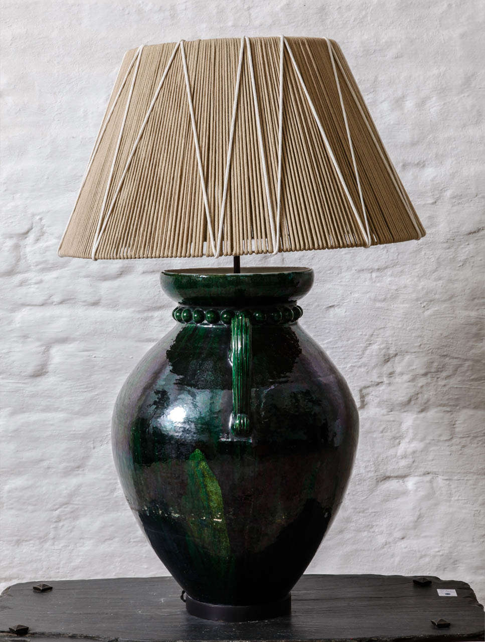 South of France Table Lamp with Cord Shade, 1960s In Excellent Condition For Sale In Sint-Kruis, BE