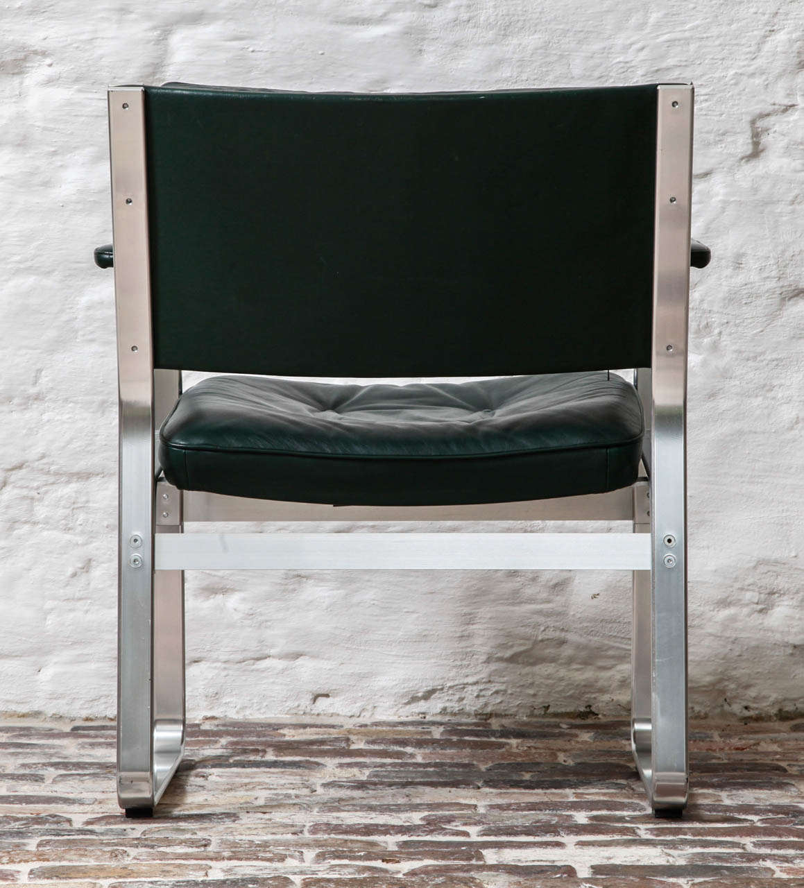 Mid-20th Century Good Vintage Desk Chair with Racing Green Leather For Sale