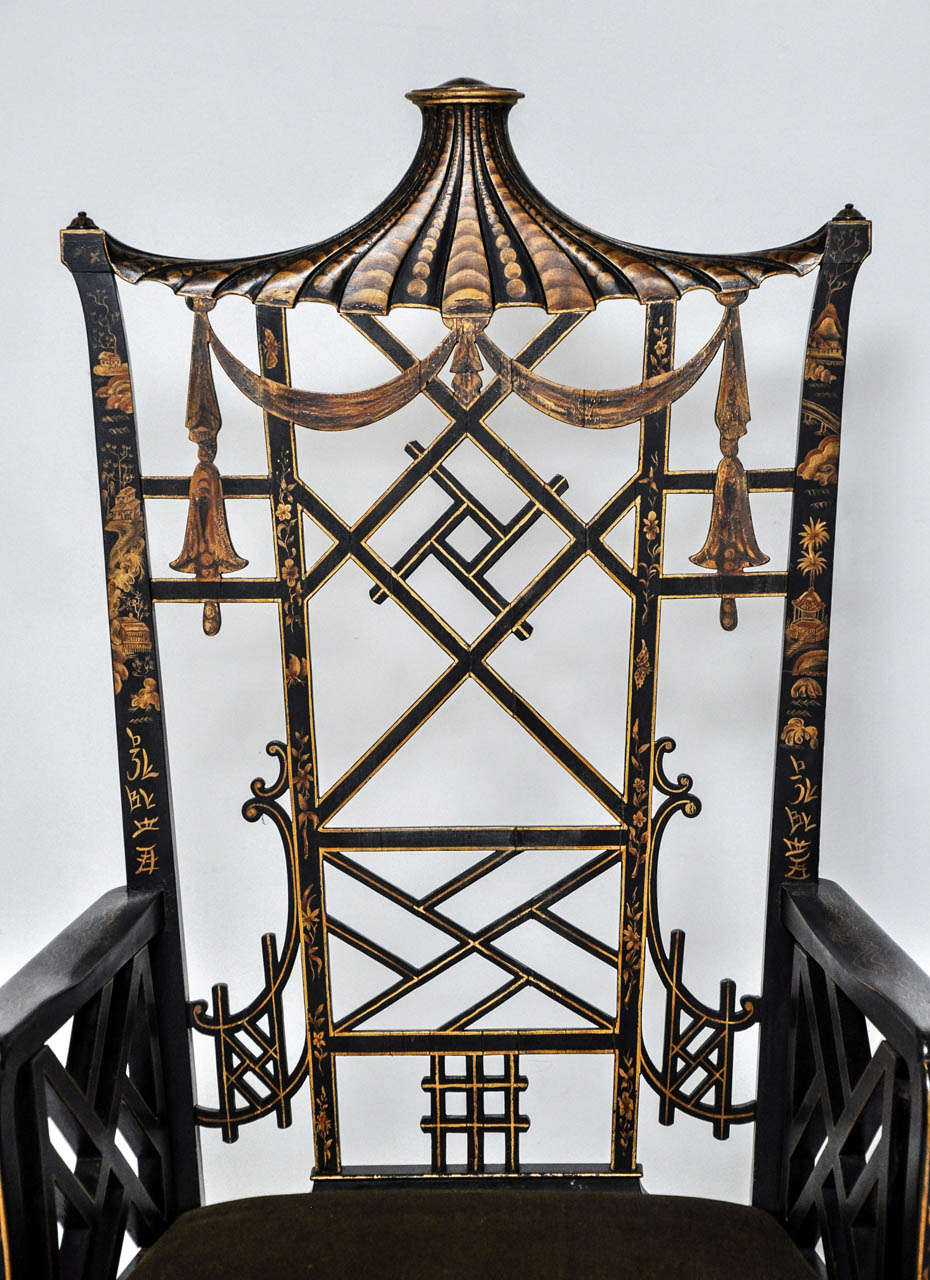 American Chinese Chippendale High Back Chairs