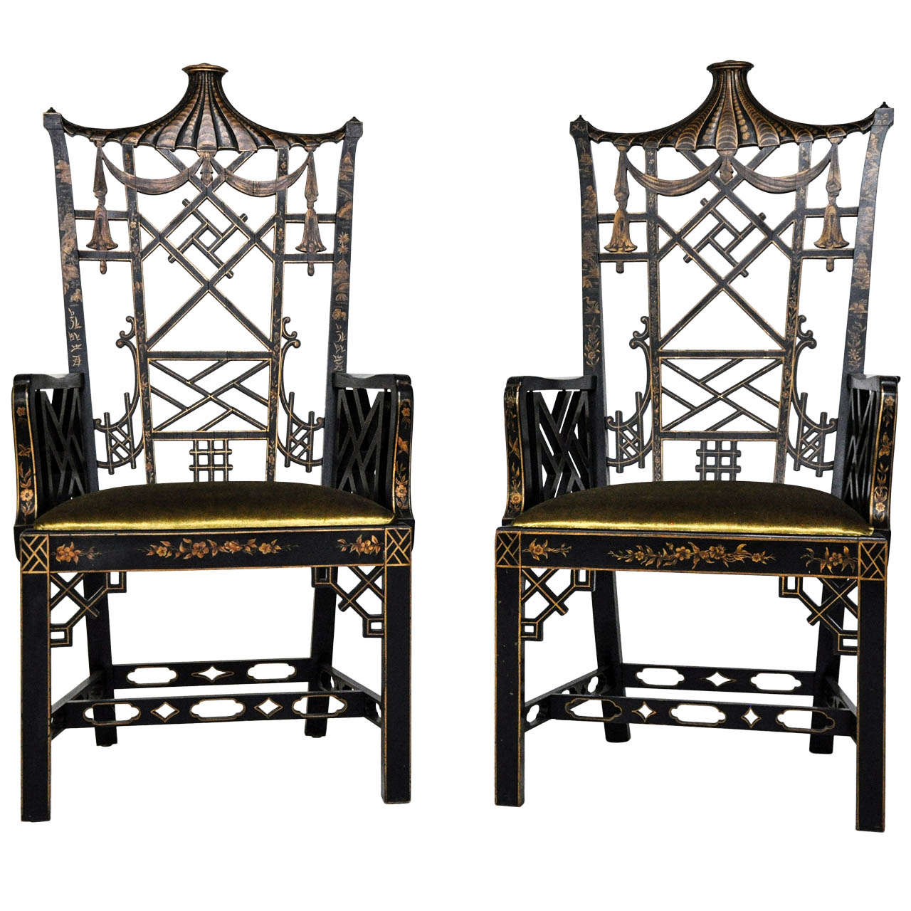 Chinese Chippendale High Back Chairs