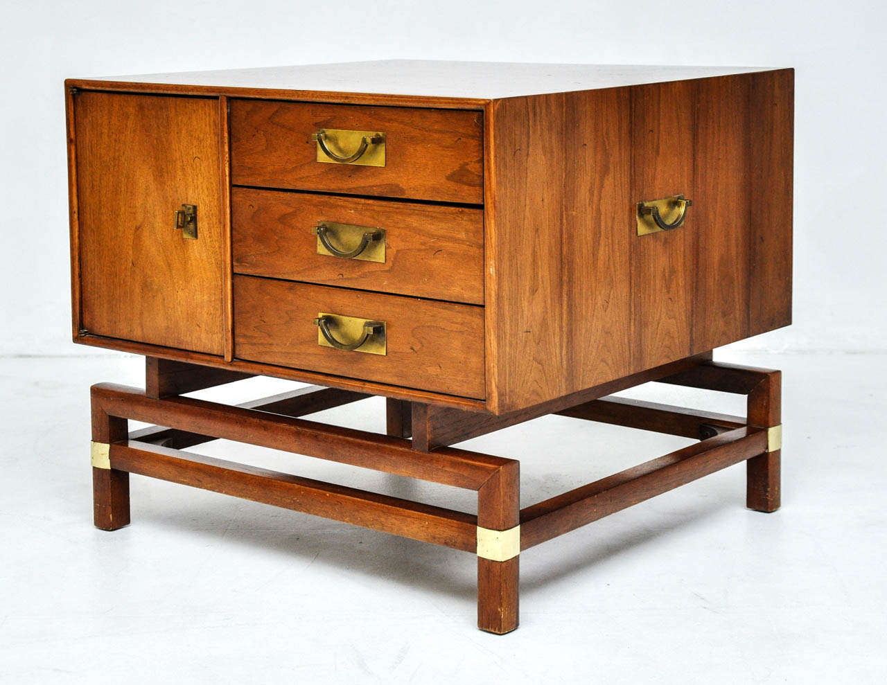 The perfect lamp table with storage.  Wood case with brass details.
