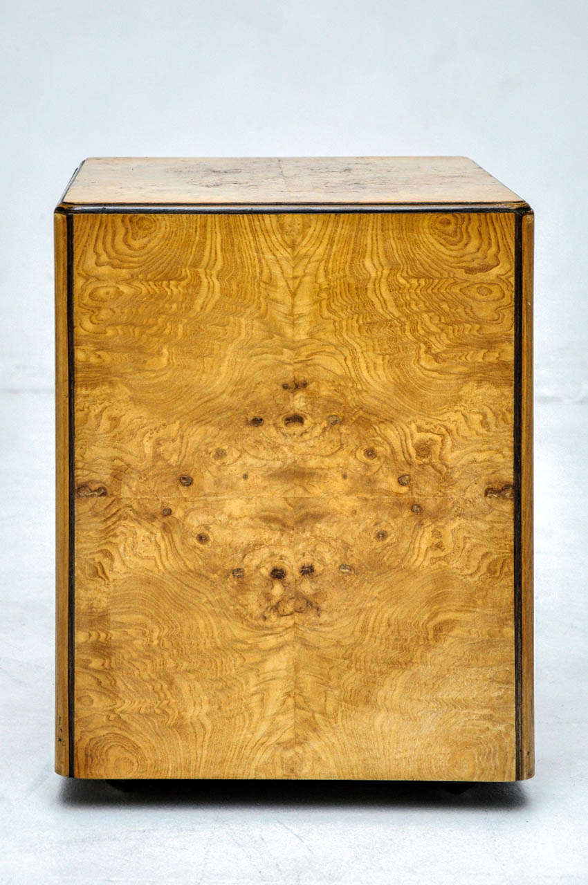 Mid-Century Modern Burl Wood Rolling Side Table
